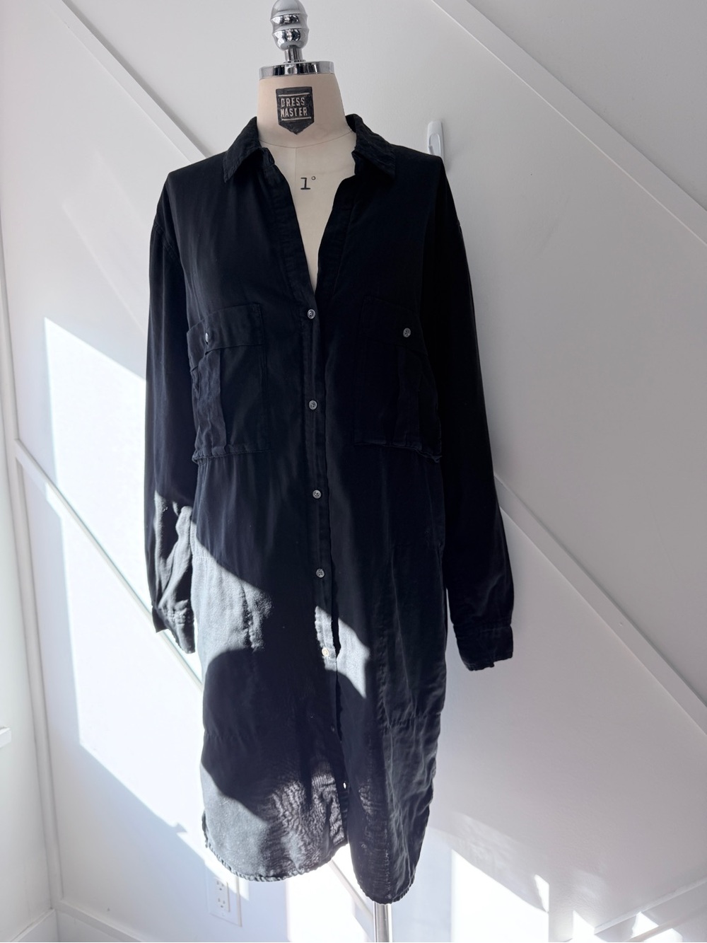 James Perse Black Cotton Button Down Shirt Dress Size 2 Medium